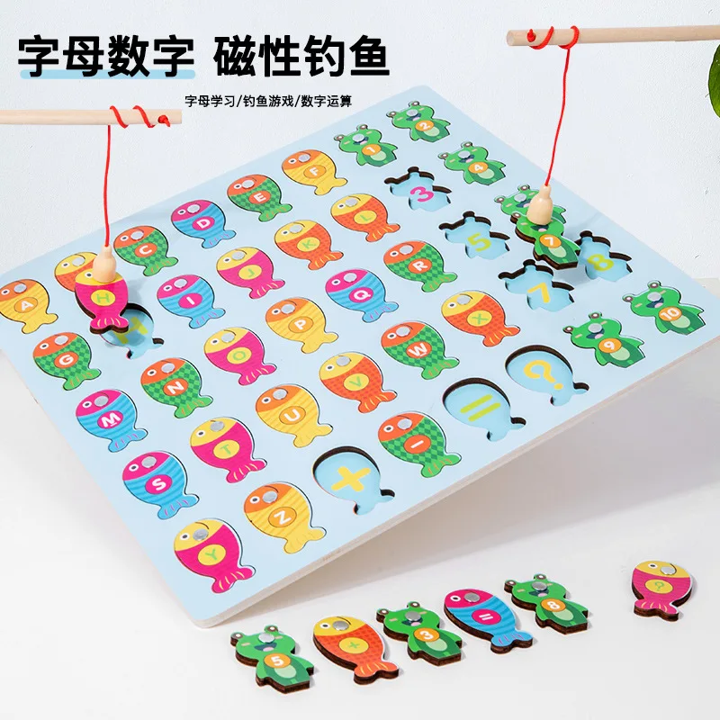 

Children's educational toys magnetic fishing games wooden alphanumeric cognitive fishing toys kindergarten parent-child game