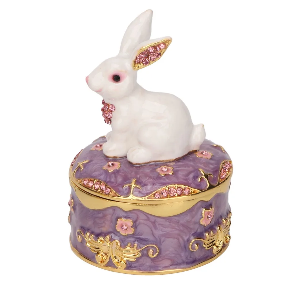 Zinc Alloy Floral Trinket Box Enamel Hinged Lid Jewelry Organizer Compact Size Floral Pattern Decorative Trinket Box