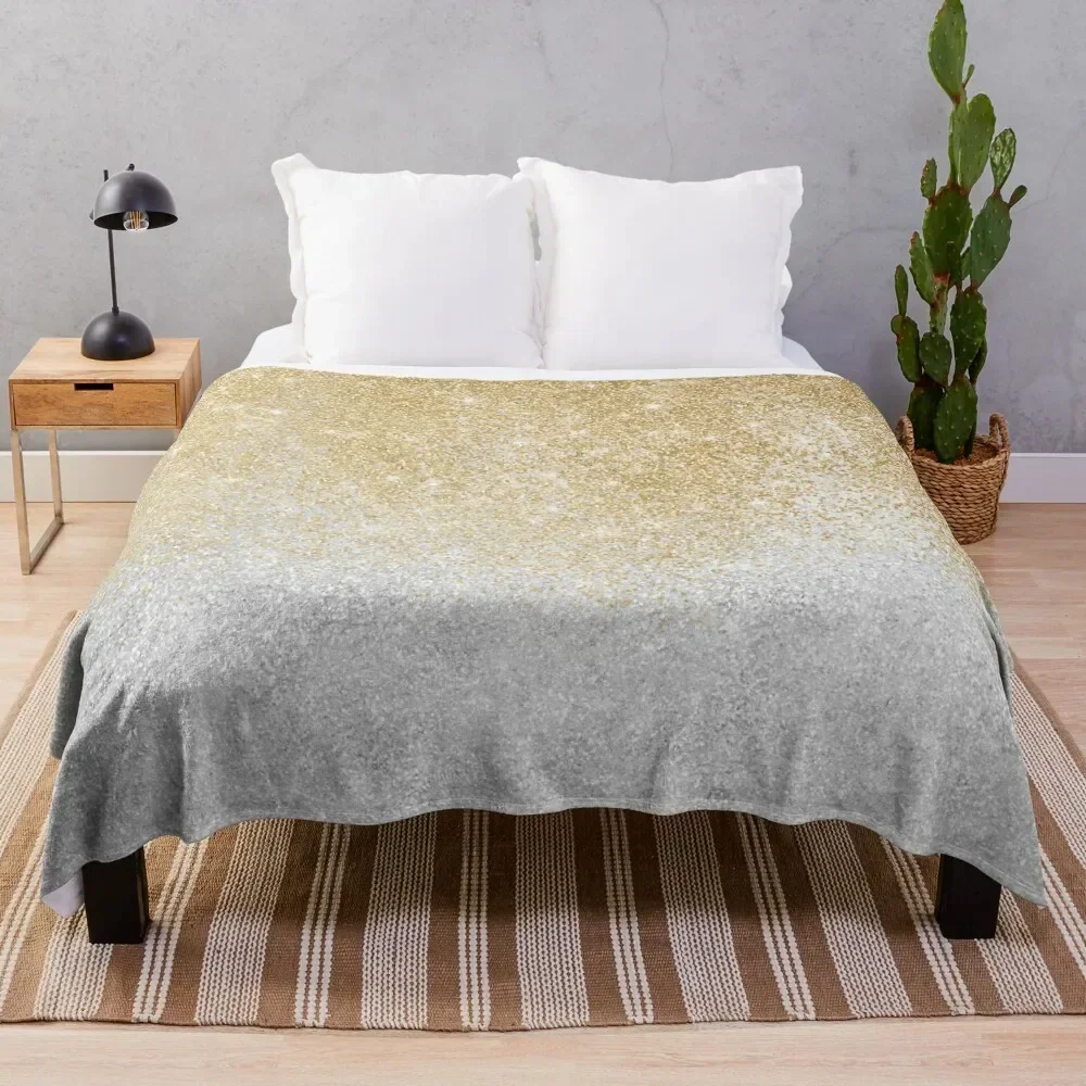 

Gold and Silver Glitter Ombre Luxury Design Throw Blanket Plush christmas gifts Soft Beds Winter beds Blankets