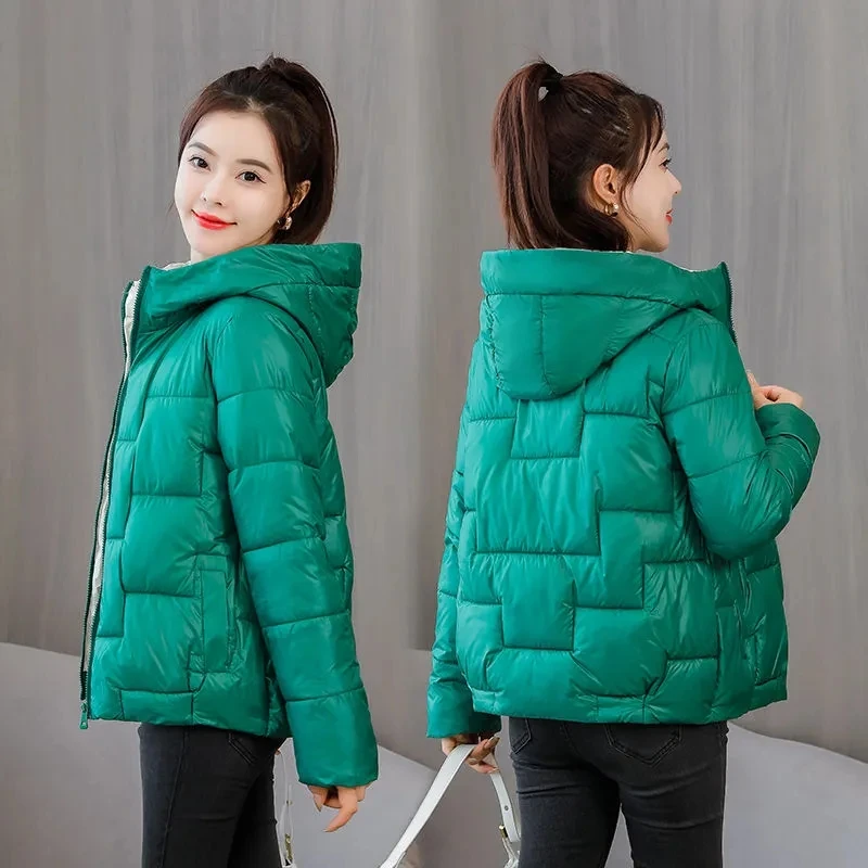 Winter Down Cotton Coat Women Short 2024 New Cotton-Padded Jacket Hooded Glossy Padded Puffer Parkas Korean Loose Padded Outwear