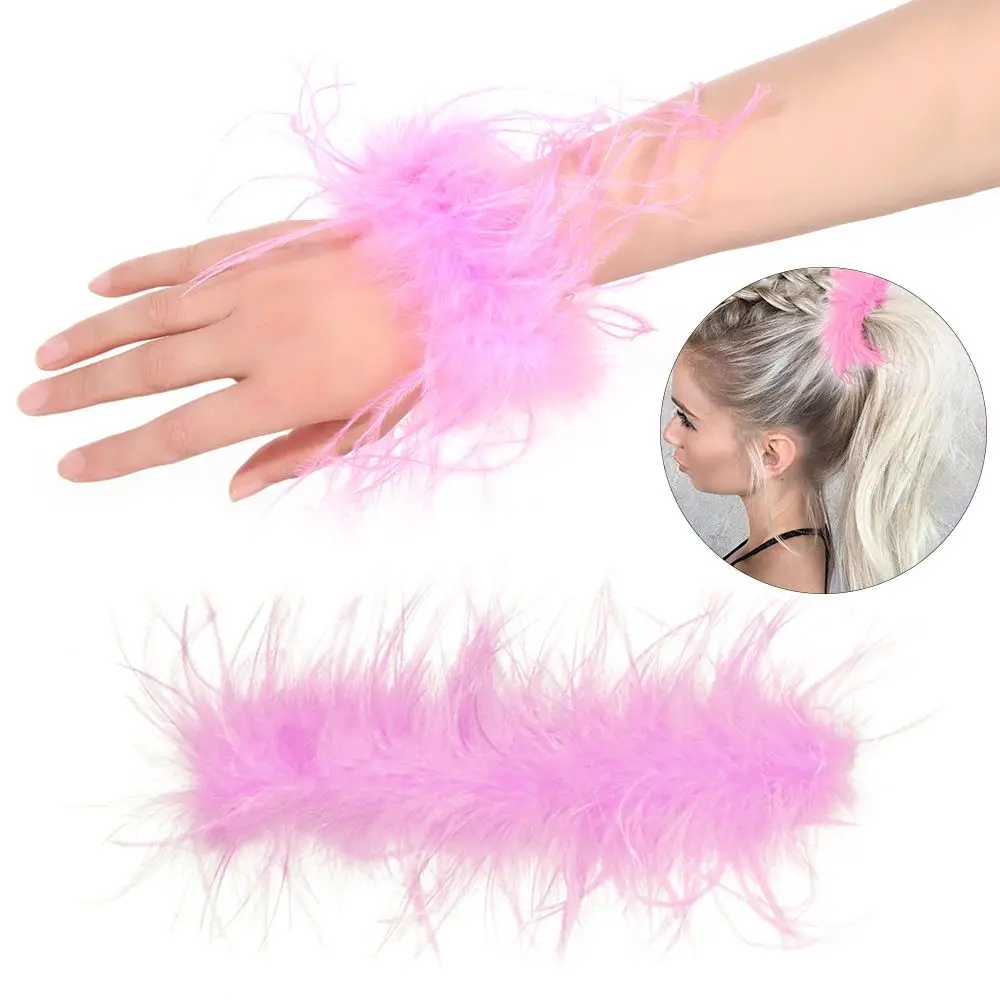 Women\'s Fur Feather Slap Bracelets Feather Cuff Hair Accessories Anklet Bracelet Feather Wristband Slaps on Cuff Sleeves