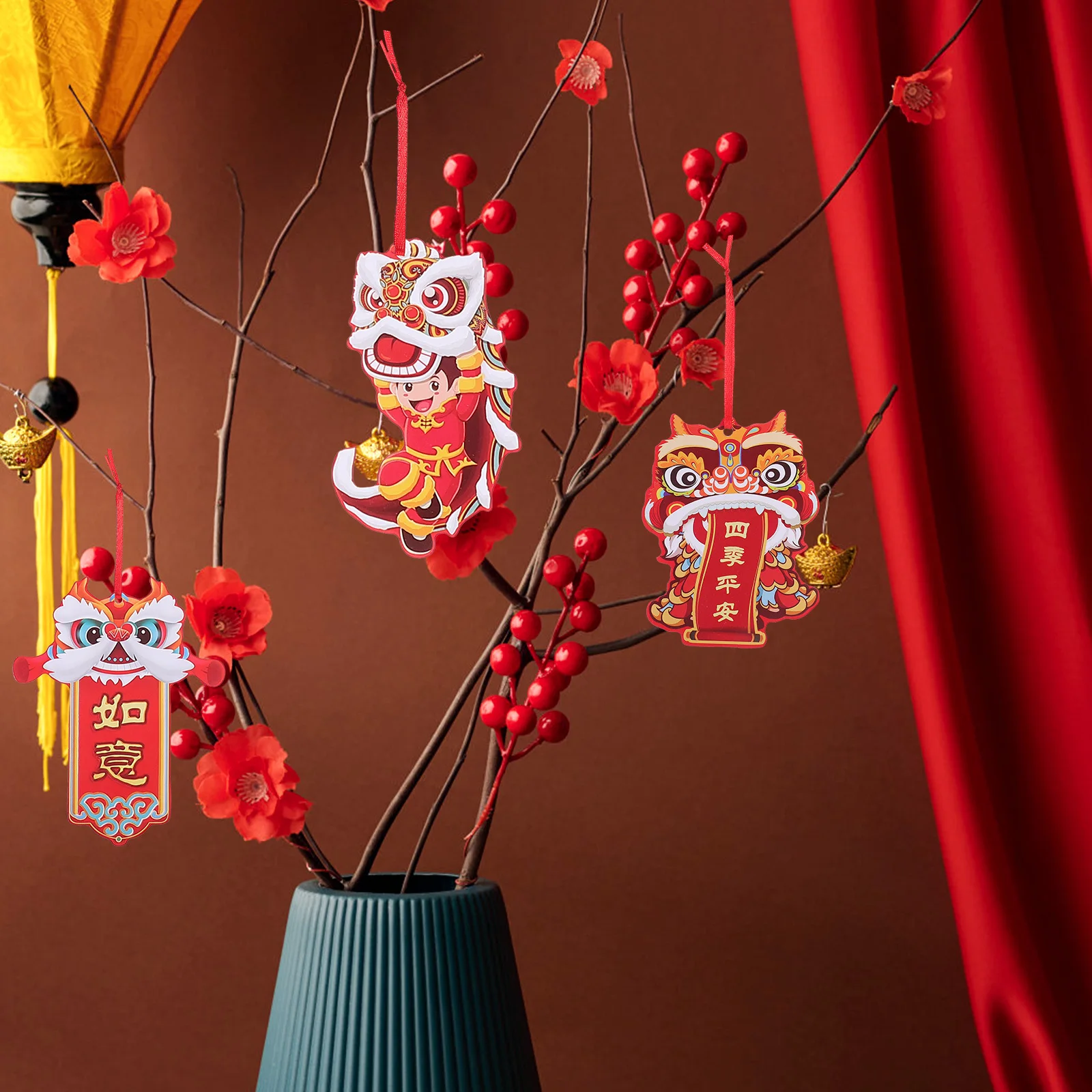 12Pcs Chinese Style New Year Hanging Decor Paper Material Traditional Design Home Office Mall Decoration