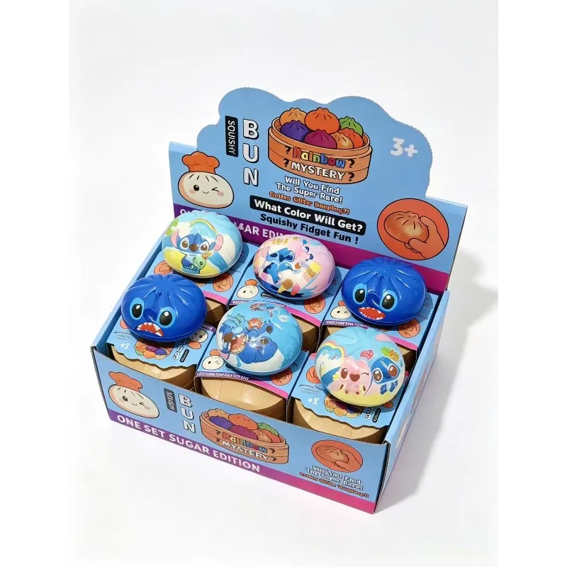 Anime Stitch Squishy Steamed Bun Fidget Toy Slow Rebound Squeeze Toy Mini Steamer Box Kids Sensory Gift Toy