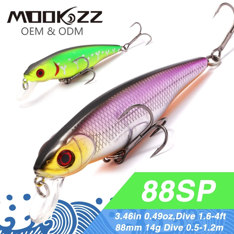 Yapay balıkçılık Lures için 88MM 14G MOOKZZ batan Minnow yüksek kalite Wobblers yemler askıya sıcak modeli Crankbaits