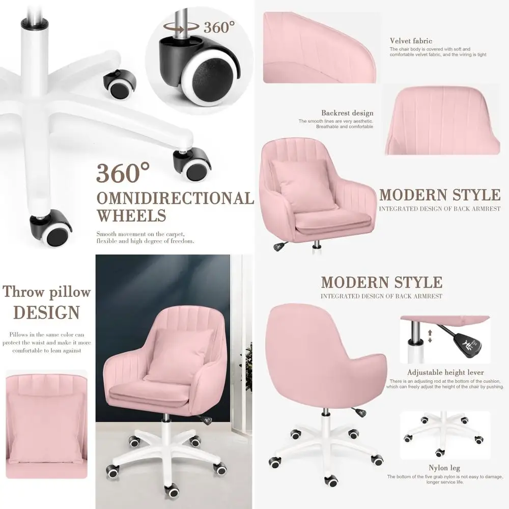

Розовое регулируемое поворотное кресло для домашнего офиса и туалетного столика, 360 градусов ° Вращение