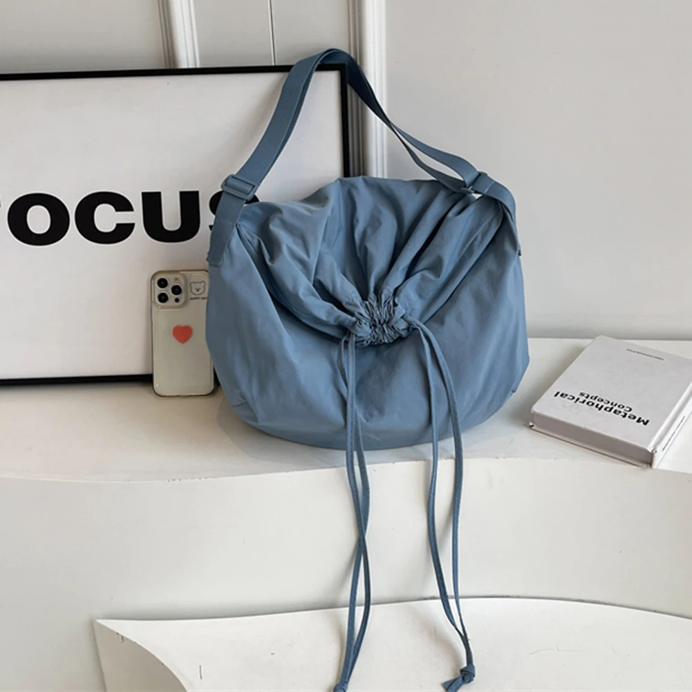 

Women Drawstring Shoulder Bag Solid Color Drawstring Sling Bag Adjustable Strap Lightweight Shopping Bag Girls Outdoor Bag