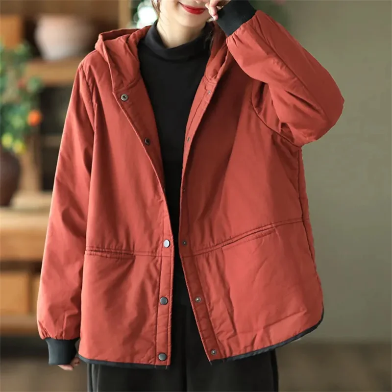 

2025 New Autumn Winter Cotton Clothes Retro Versatile Casual Hooded Cotton Coat Loose Warm Fashion Cotton Jacket Female Top