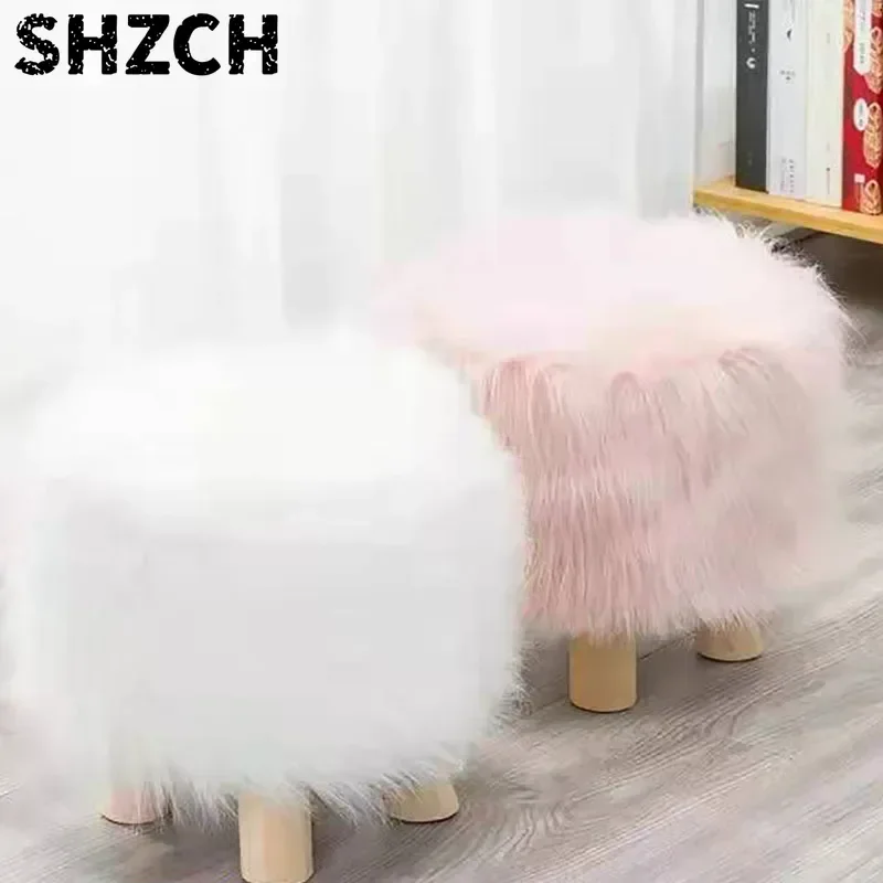Adorable Shoes-changing Stool Plush Wooden Footrest Removable Chair Cover Soft Seat Cushion Home Decor Furnitu 가구 걸상
