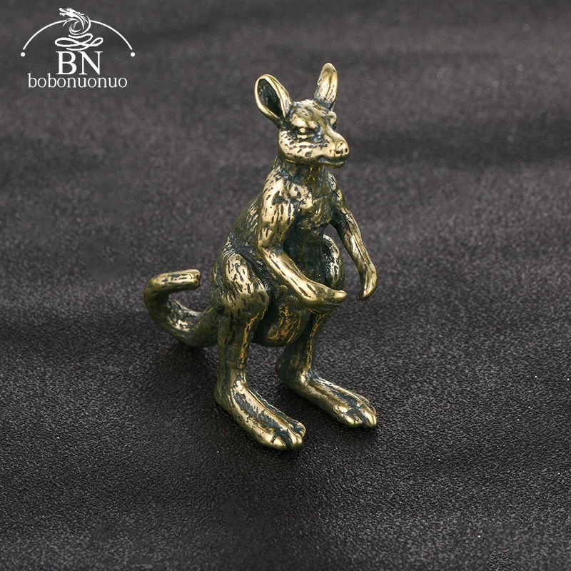 Antique Brass Kangaroo Small Statue Ornament Cute Animal Figurines Miniatures Decorations Crafts Home Decors Accessories Gift