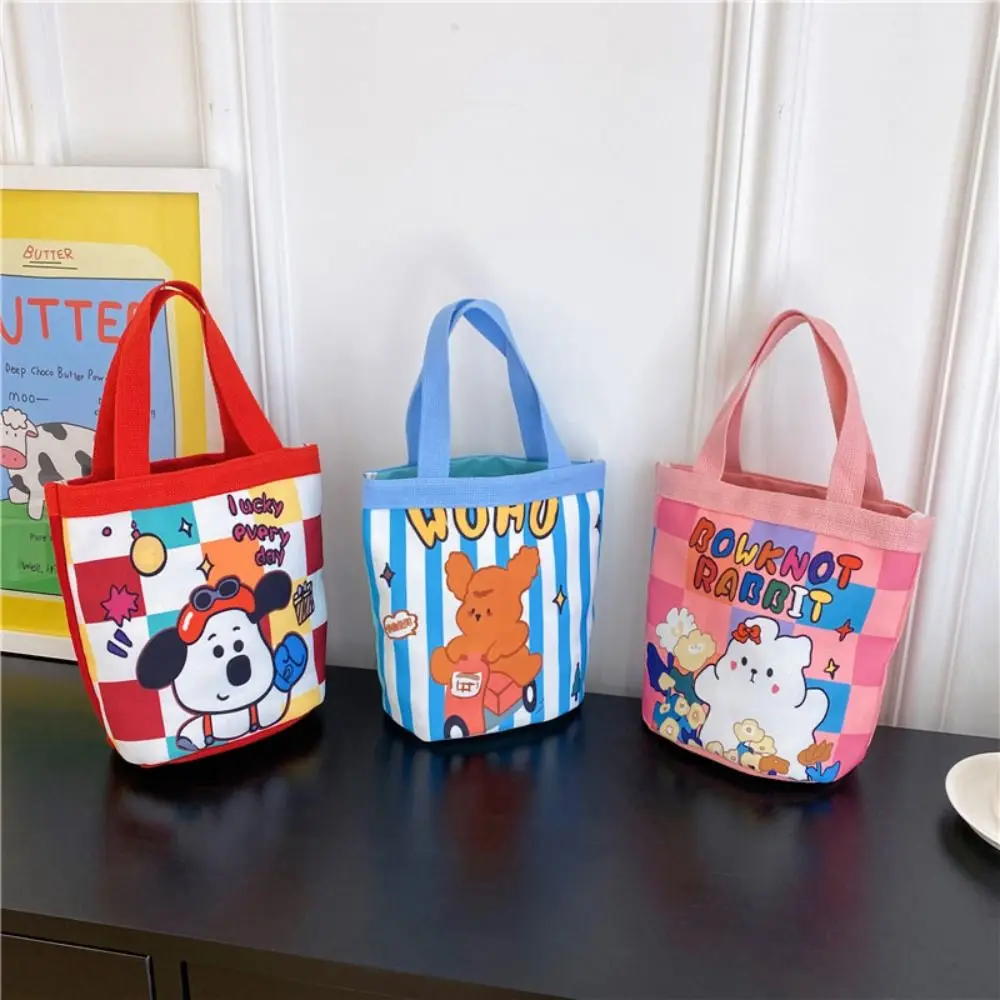 Lovely Cartoon Printed Graffiti Bucket Bag Cylinder Canvas Lunch Bag Students Carry Women Handbag