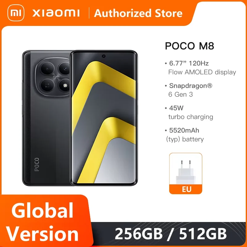 POCO M8 5G Smartphone Global Version Mobile Phones Snapdragon® 6 Gen 3 6.77" Flow AMOLED display 5520mAh battery 45W NFC