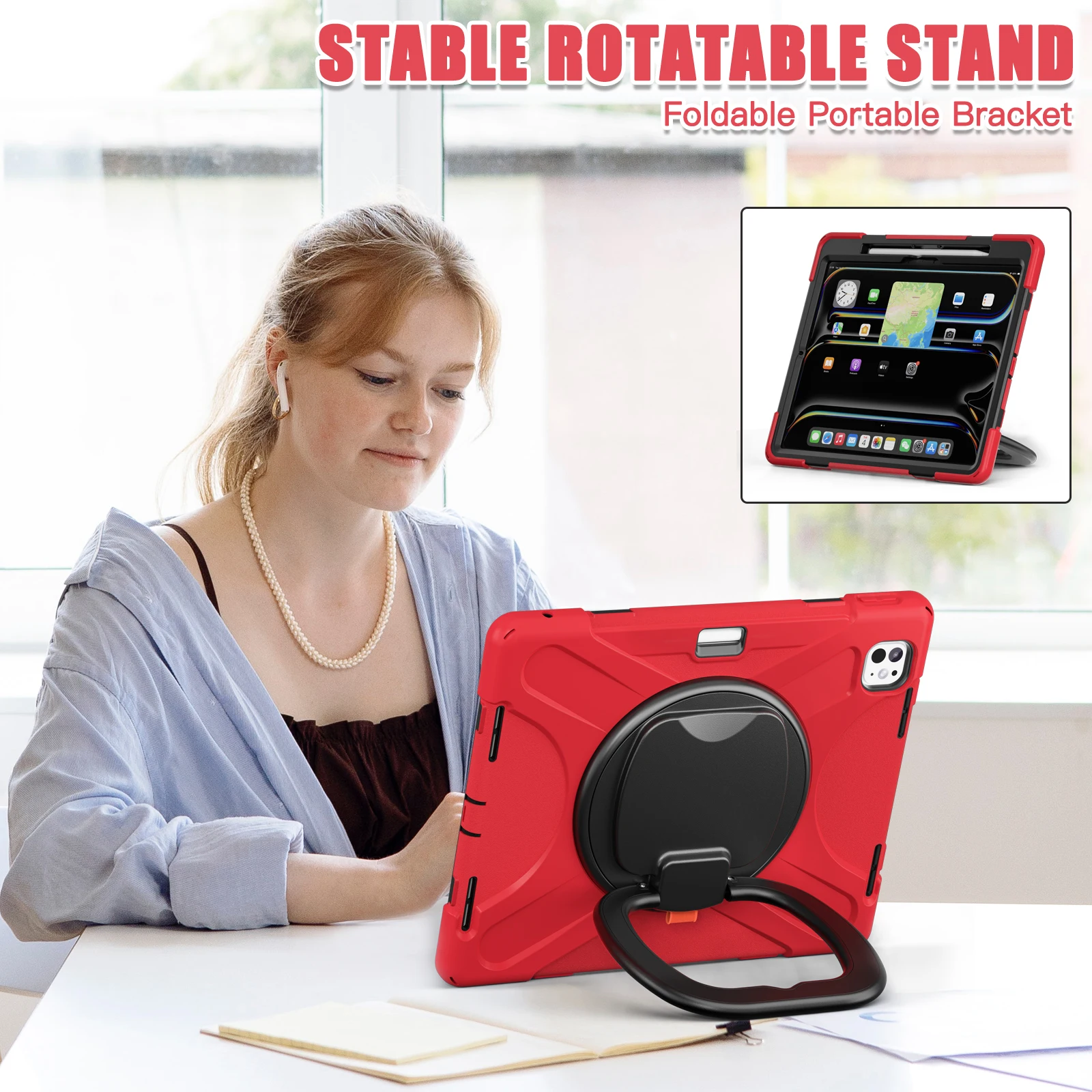 Rugged Case Universal For iPad Pro 13 2025 M5 2024 M4 A3360 A3361 A3362 A2926 A2925 A3007 360 Rotating Stand Heavy Duty Cover