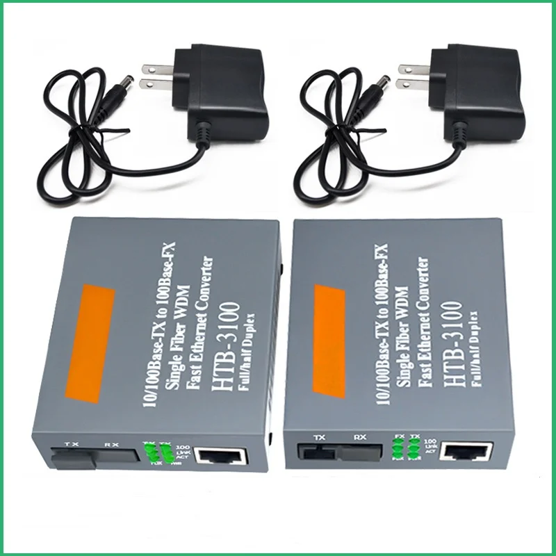 Fiber Optical Media Converter 100Mbps Single Mode to RJ45 3KM UPC/APC SC-Port EU/UK/US Power Supply