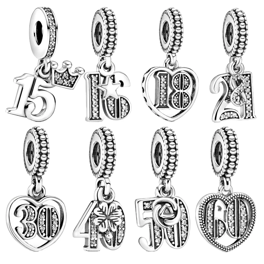 Hot Sale Age pendant 15、16、18、21 Dangle Charms Beads Fit Original 925 Sterling Silver Bracelet Necklace DIY Fashion Jewelry Gift