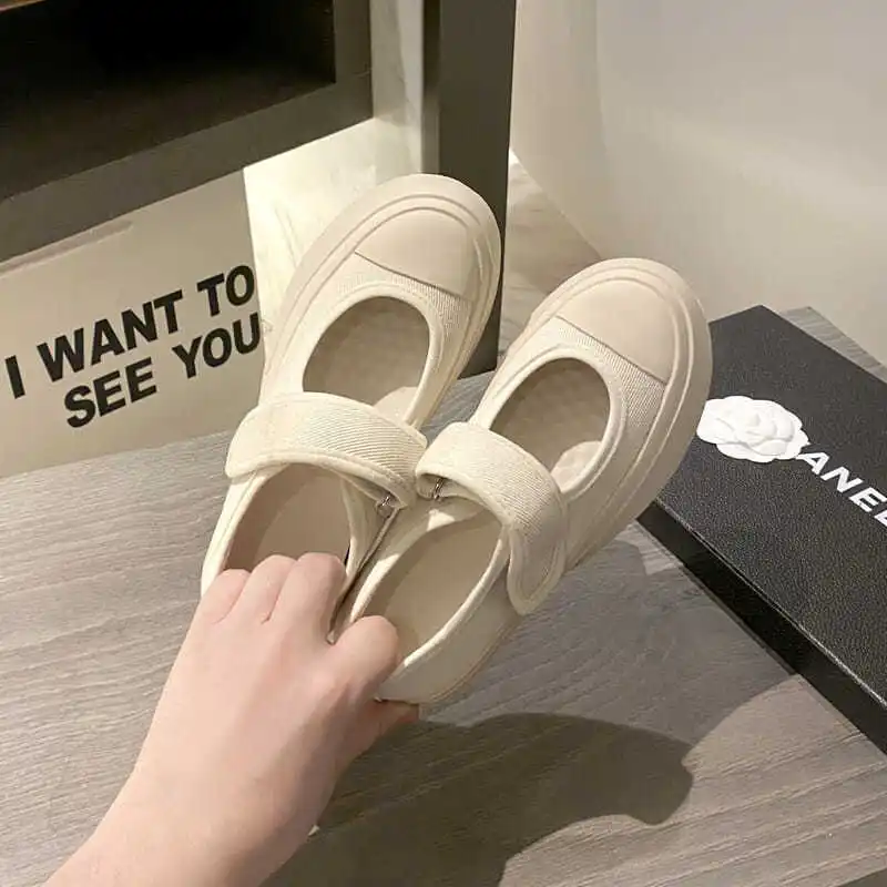 New French Women\'s Shoes Hook and Loop Casual Platform Fashion Comfortable Simple Hundred Wind Daily Girls Mary Jane Retro Shoes