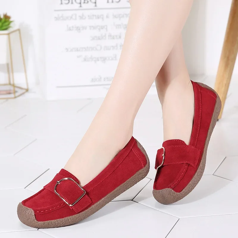 Spring and Autumn Leisure Nurse White Shoes Low-Cut Flat Large Size Mom Shoes Authentic Leather Loafers Moccasins