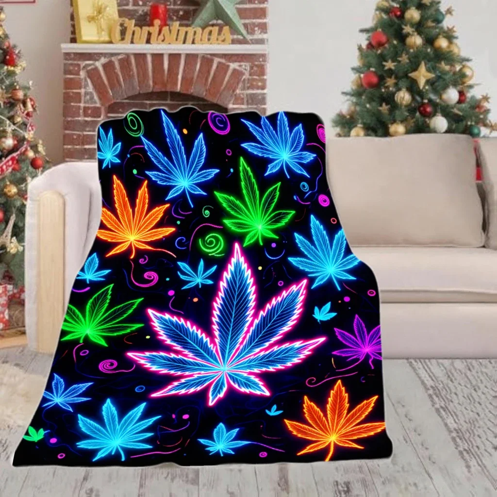 Customization JOOCAR 1pc Neon Leaf Art Printed Flannel Blanket Glow In The Dark Heavyweight All Season Soft Polyester Fabric Ide