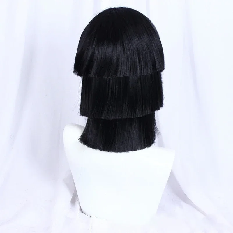 Anime démon Slayer serpent pilier Cos perruque Iguro Obanai personnage perruque couverture balle femme chapeaux noir stratification cheveux courts