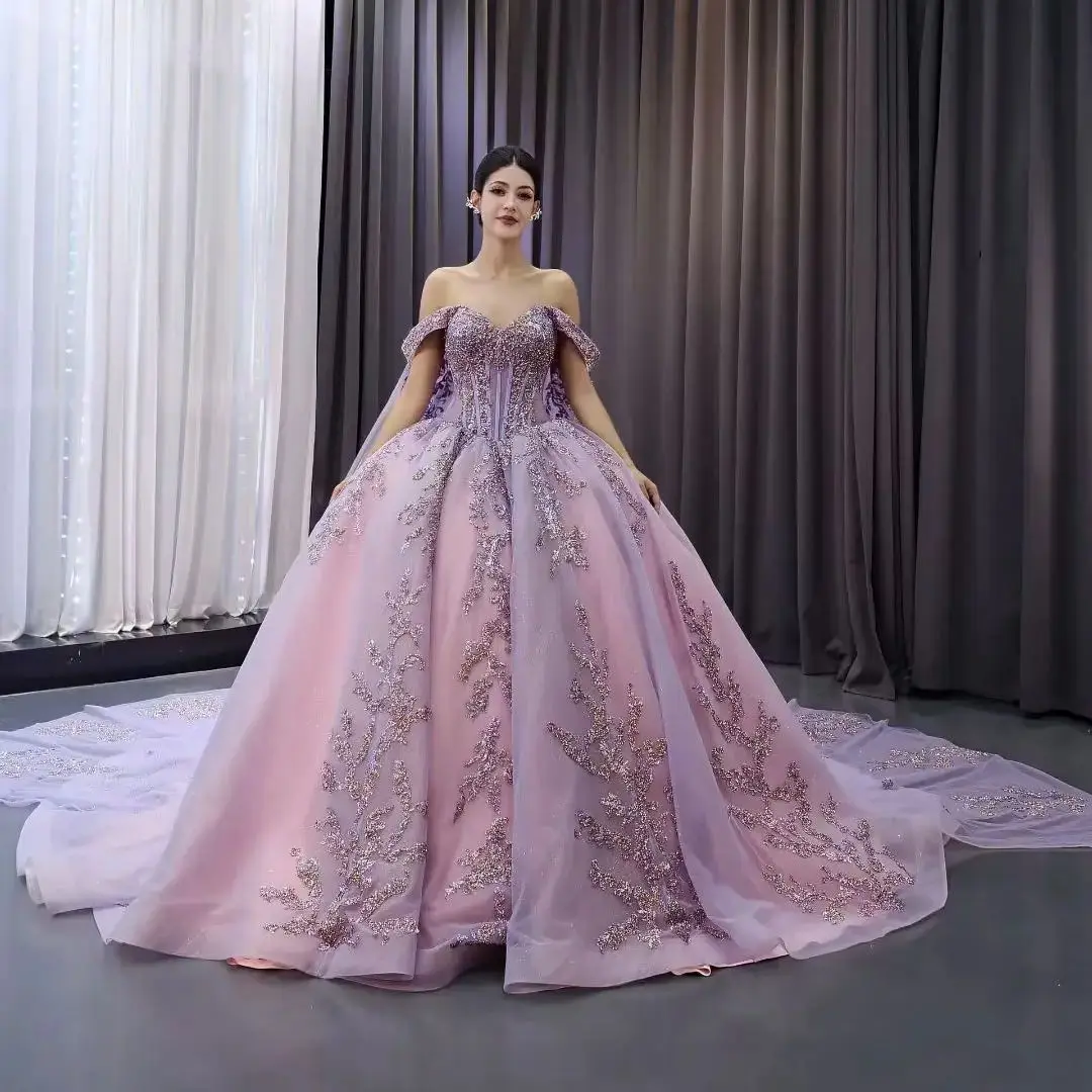 

Lilac Charro Quinceanera Dresses Ball Gown Off The Shoulder Appliques Sparkly Mexican Sweet 16 Dresses 15 Anos Customized