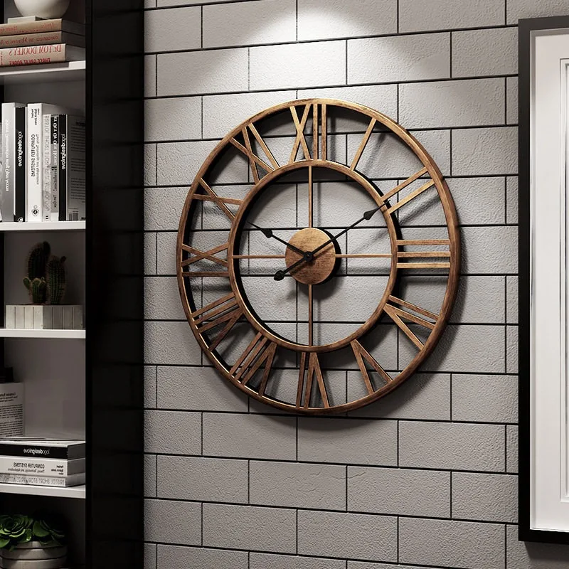 European Iron Art Wall Clock Oversized Creative American Style Coffee Shop Living Room Retro Wall Decor Clock FYWC