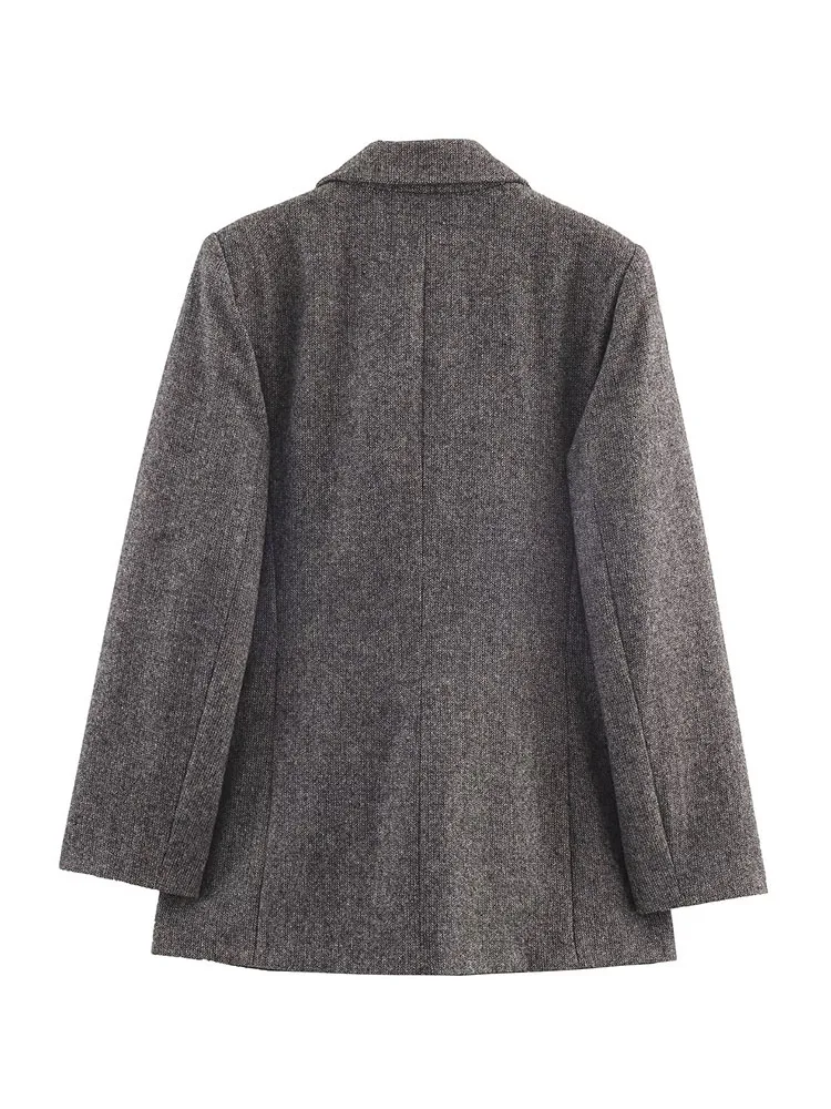 HH Donna New Fashion Versatile Giacca a maniche lunghe in lana a spina di pesce con risvolto Giacca allentata casual da pendolarismo femminile High Street Mujer