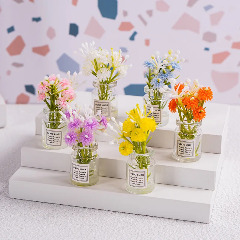 New Babysbreath Jasmine Vase Glass Vase Micro Landscape Console Decoration Ornaments Mini Car Interior Decoration Car Gifts