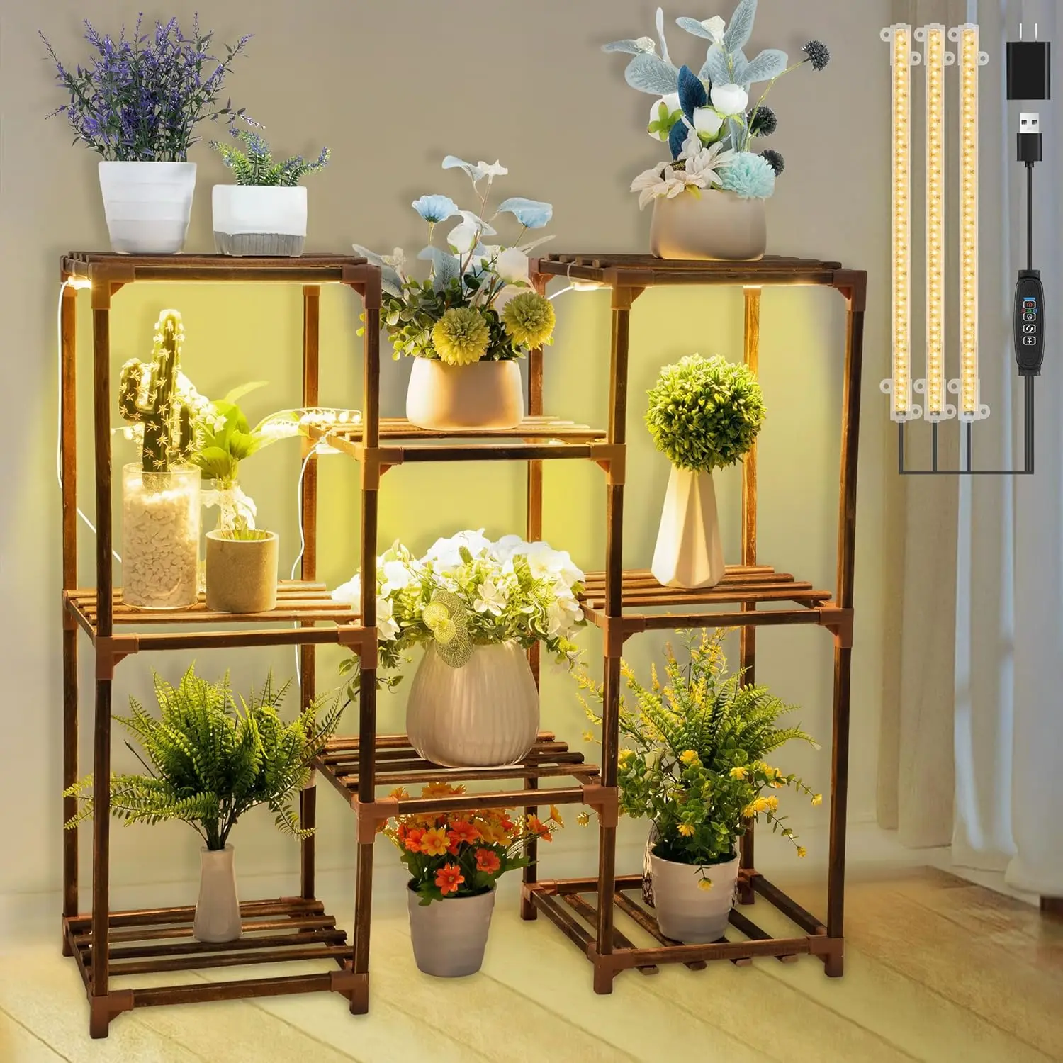 

Винтажная деревянная подставка для растений с полным спектром для выращивания растений, многослойная полка для внутреннего углового дисплея (8 форм в горшке)