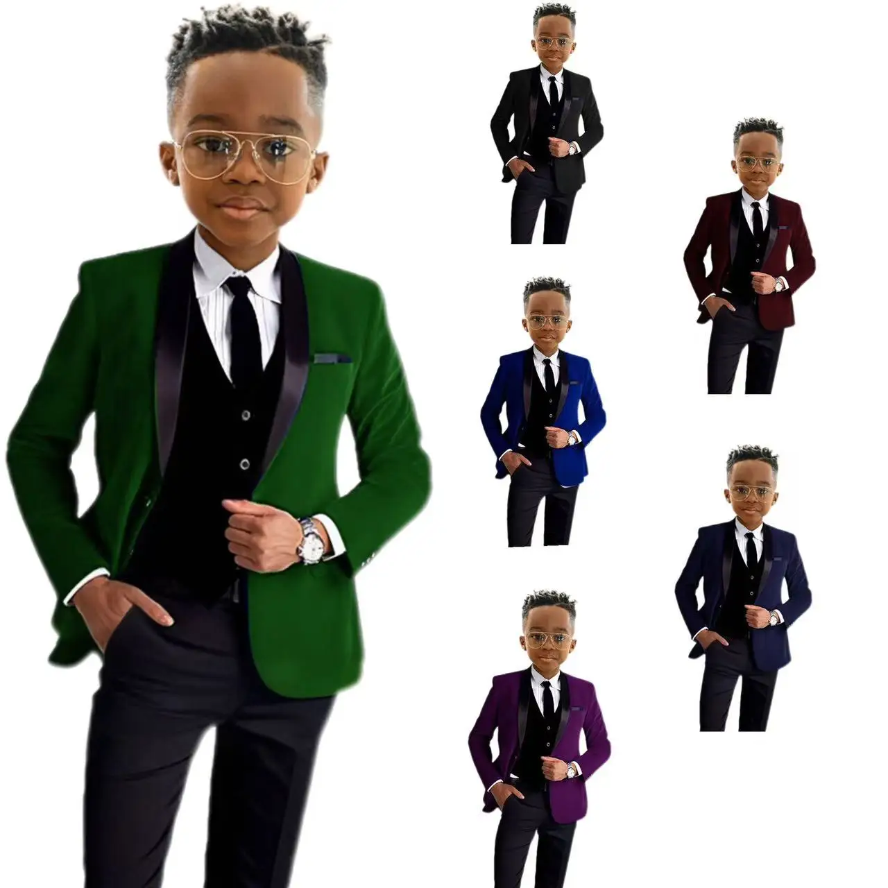 

Formal Suit Child Slim Fit Boy's Suit Set Tuxedo 3 Pieces Blazer Vest And Pants Single buckle Elegant Kids Clothes Boy Wedding