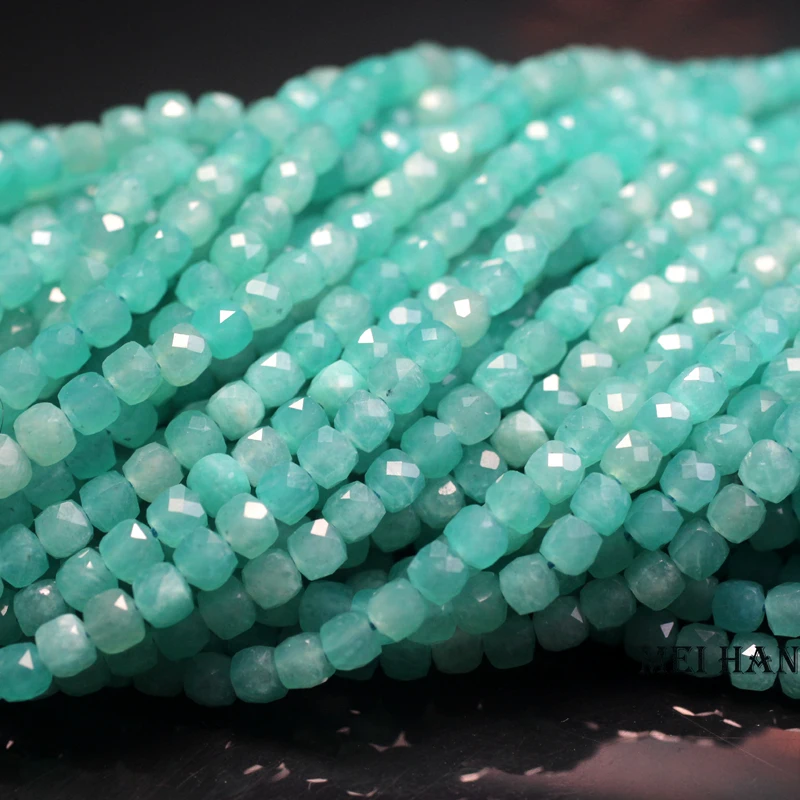 Meihan Natural Mozambique Amazonite 4mm Faceted Cube Loose Beads For Jewelry Making Design Gift DIY