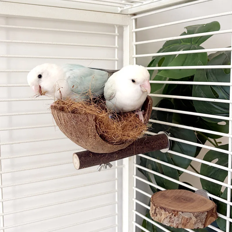 

Coconut Shell Bird Nest - Parrot Breeding & Hatching Nest Hatching House with Perch Cage Accessory for Budgies & Parakeets