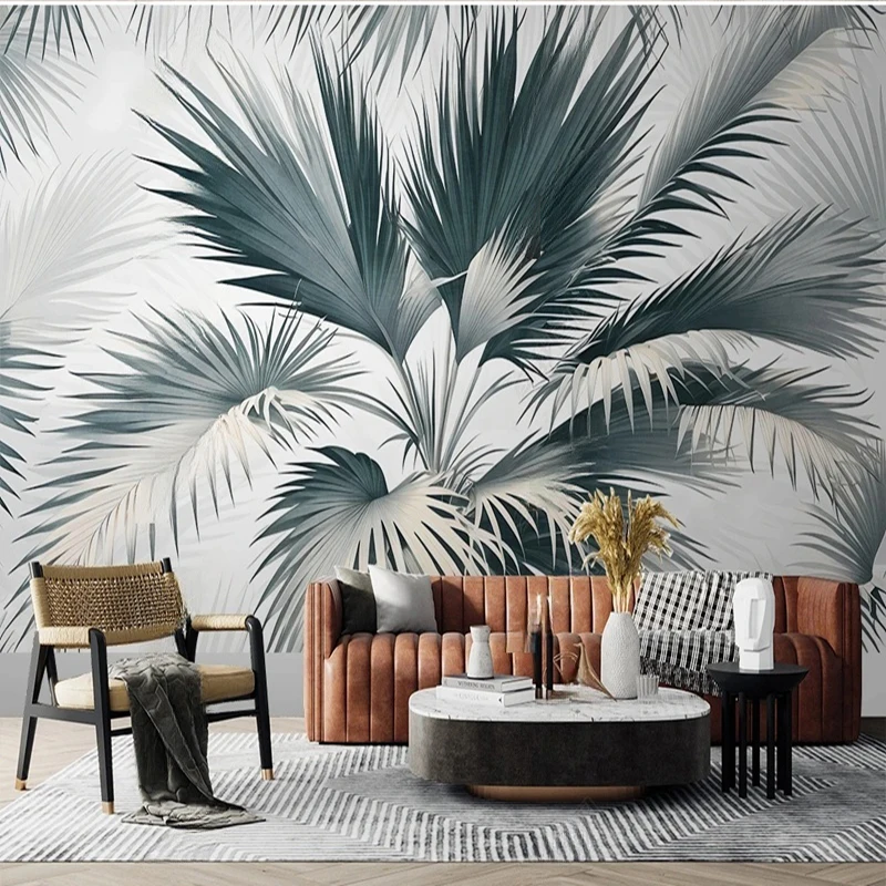 Pastoral Custom Mural Hand-painted Tropical Plants Leaf Wallpaper Nordic 3D Abstract Indoor Background Wall Paper Papier Peint