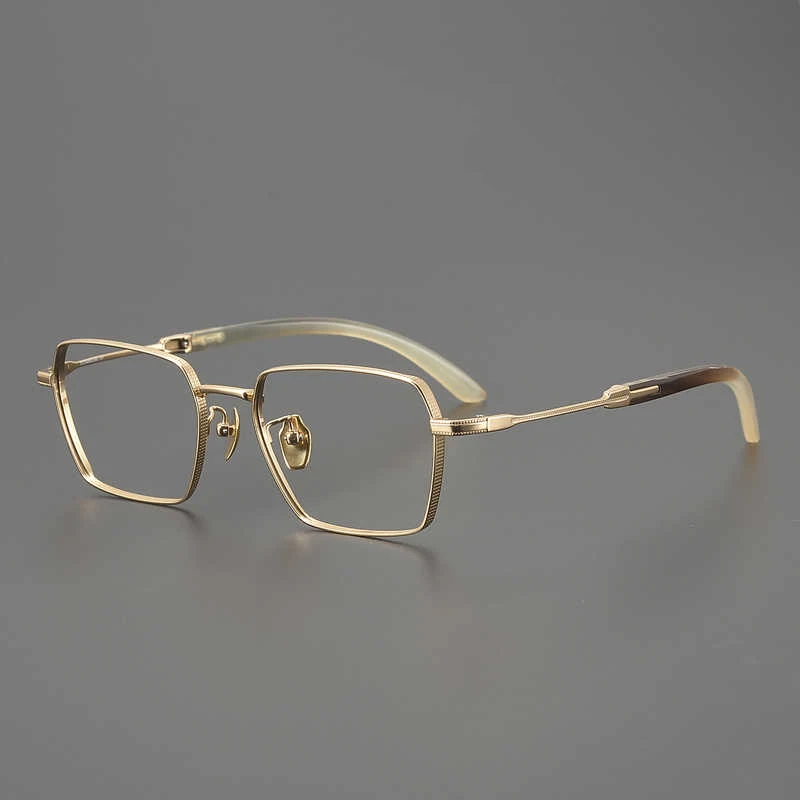 Golden angle frame eyeglass frame - pure buffalo horn, prescription lenses can be customized, fashionable men's and women's glas