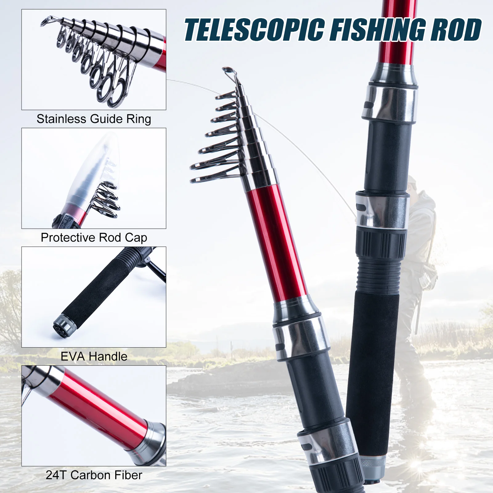 Goture Telescopic Fishing Rod and Reel Combo,Spinning Reel, Carbon Fiber Travel Fishing Pole Kit with Carrier Bag and Lure Set view 2