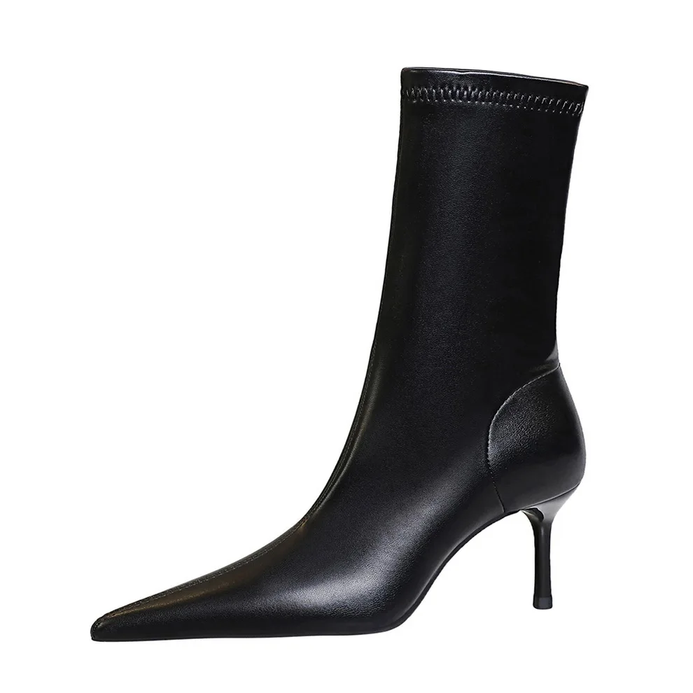 

Women's boots black short boots 2025 new comfortable slim heel high heels fashionable pointed boots 34-40 high-heeled boots