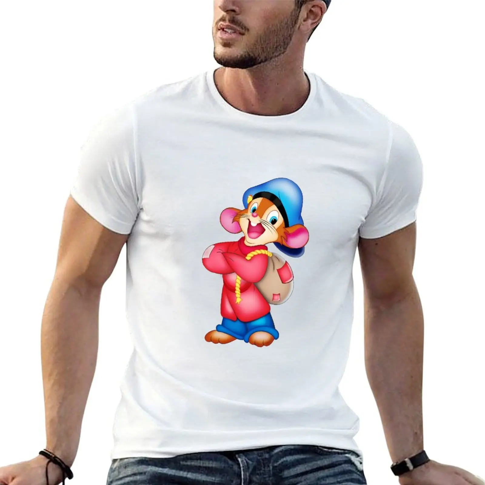 Happy Fievel - Camiseta masculina com estampa gráfica de American Tail, camiseta de algodão, camiseta pack man, camiseta de algodão