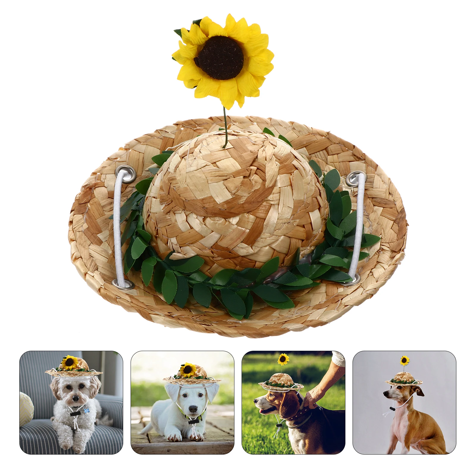 Straw Hat Sunflower Cap S Size Elastic Cloth Photo Prop Pet Supplies Dog Cat Rabbit Hat Summer Spring Costumes Pet Accessories
