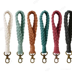 Soft Cotton Rope Keychain Boho Handmade Wristlet Bracelet Key Chain Long Weaving Wrist Lanyard Car Key Holder for Women Gift