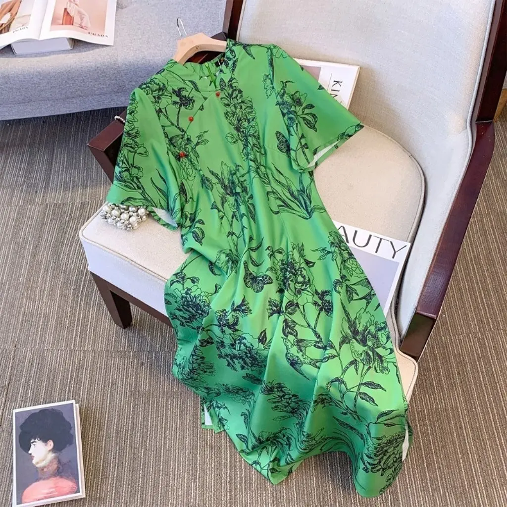 

Женское платье Cheongsam большого размера в стиле ретро, утягивающее платье в китайском стиле, стратегическая деформация, одежда для полных девочек, новая Китайская Республика