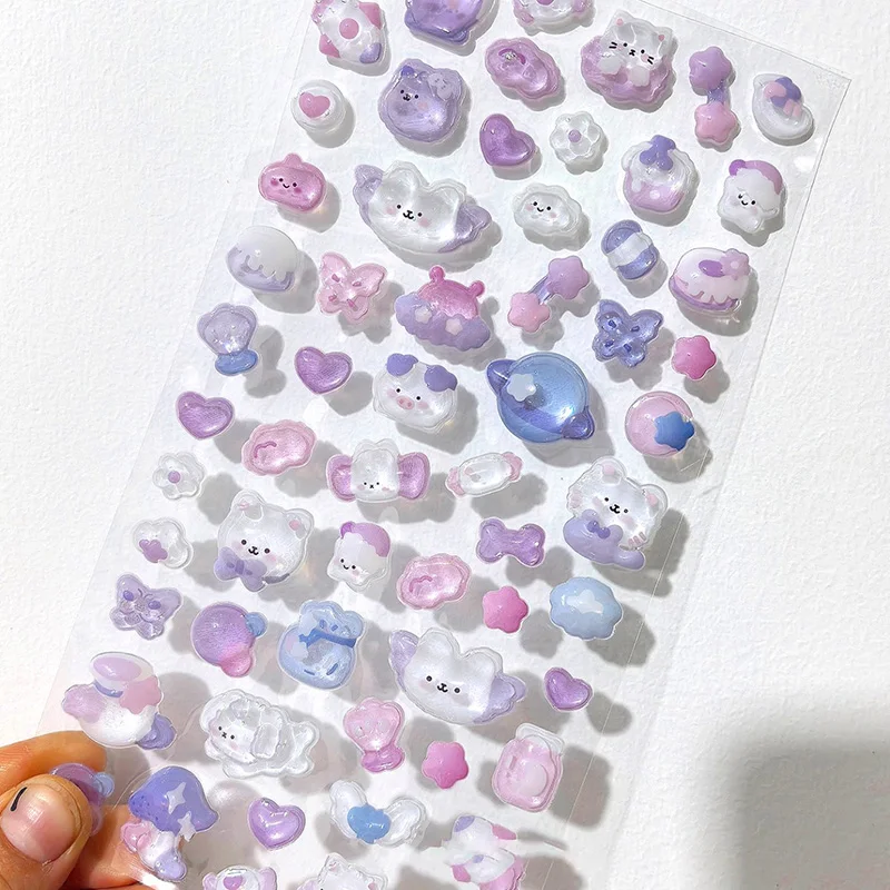 ملصقات كرتونية شفافة منقوشة ثلاثية الأبعاد بلون الحلوى كاواي كريستال الماس ملصقات زخرفية لمكافأة هدايا العيد اللطيفة