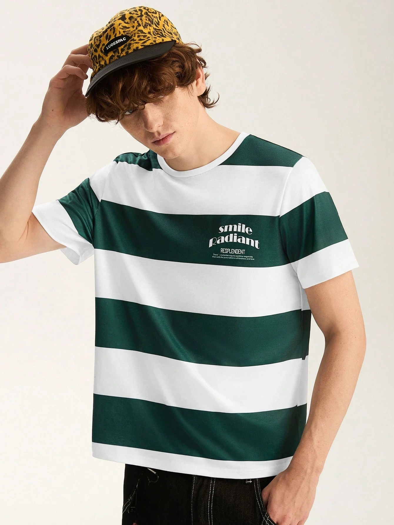 Trending Y2K Indie‑Aesthetic Men Women Street Garment Wide Stripe Design Minimal Chest Graphic Soft‑fit Short Sleeve Blouse