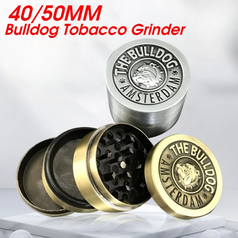 1.6/2 Inch Metal Bulldog Tobacco Grinder-Manual Herb Crusher with Sharp Teeth, Durable Smoking Accessories for Cigarette & Pipe
