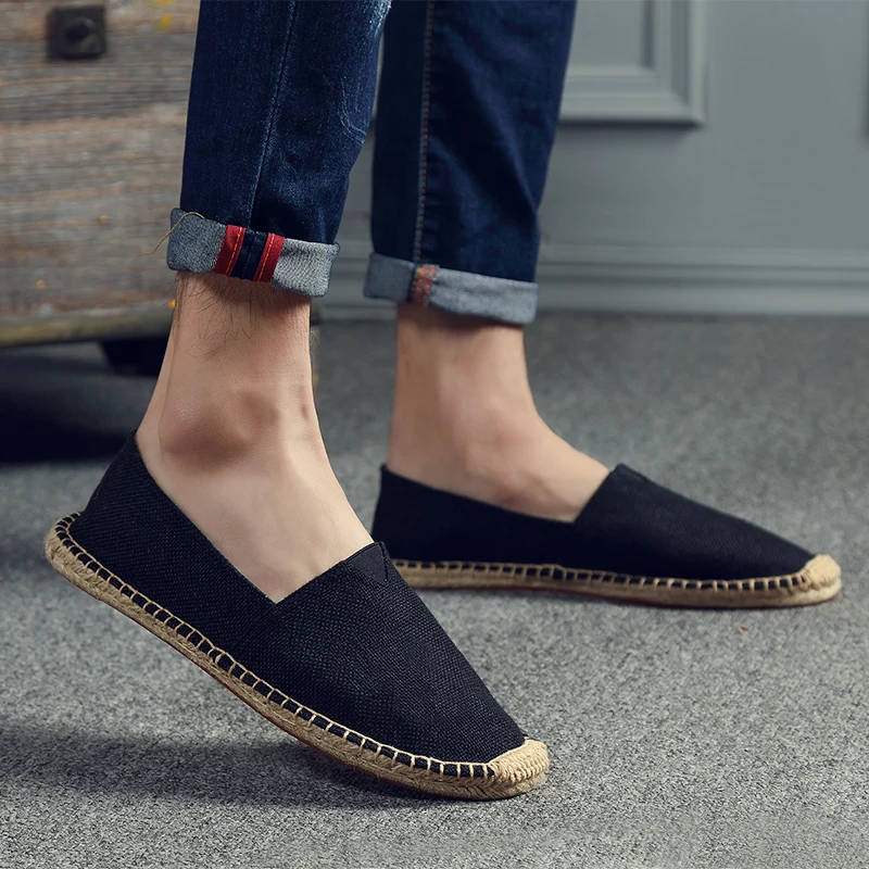 Summer Fisherman Shoes Canvas Straw Woven Sole Comfortable Simple Comfortable Women's Casual Shoes Men Vulcanized Shoes