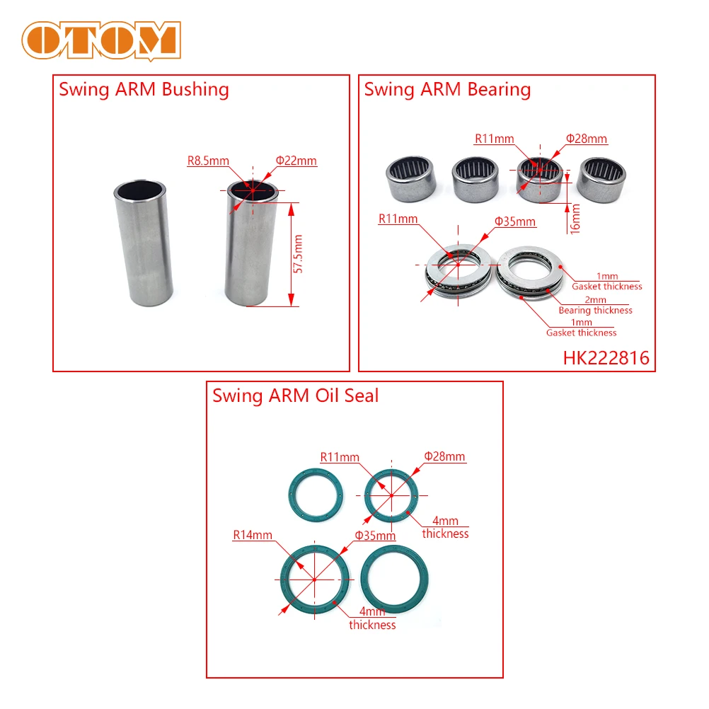 OTOM Racing Dirt Bike Swing ARM Complet Repair Kit Oil Seals Bushing Needle Bearing For Yamaha YZ250F YZ450F YZ450FX WR250F 450F