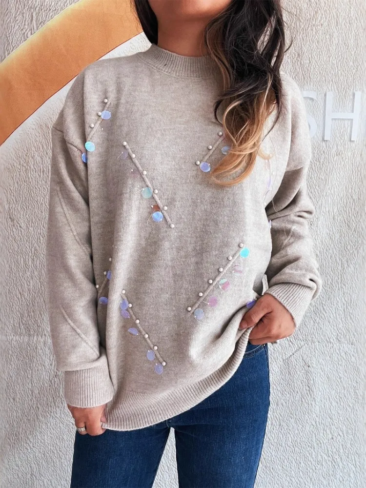 

2025 Autumn Women O-Neck Ruffles Sweater Long Sleeve Knitted Bottoming Flower Printing Pullovers Women Casual Sweater Winter