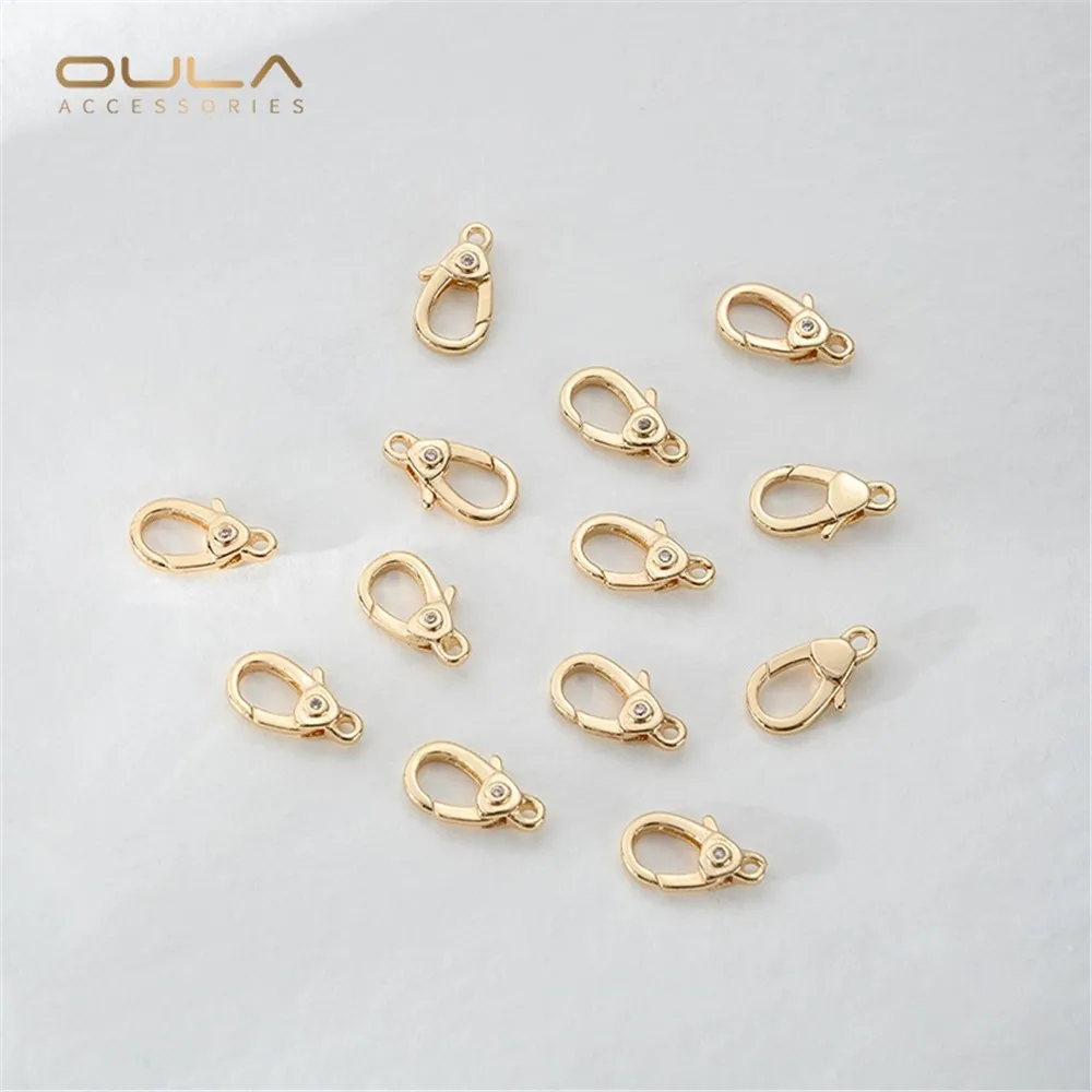 

14K Gold-plated Lobster Clasp Accessory Flower Spring Clasp Inlaid Zirconium Diy Handcrafted Jewelry Bracelet Necklace Material