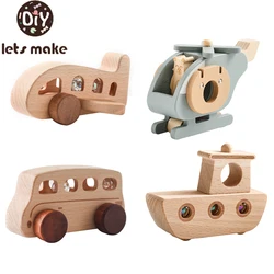 Wooden Toys Plane Helicopter Bus Boat Montessori Education Toys for 1 Year Old Wooden Transportation Blocks Cartoon Cat Toys