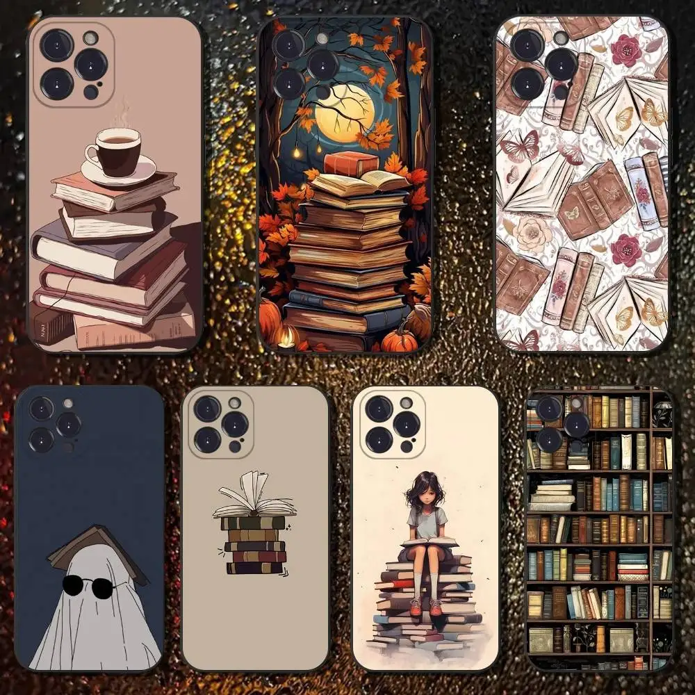 

Read Books illustration Phone Case For iPhone 16,15,14,13,12,11 Plus,Pro Max,XS,X,XR,SE,Mini,8,7,Soft Silicone Black Cover