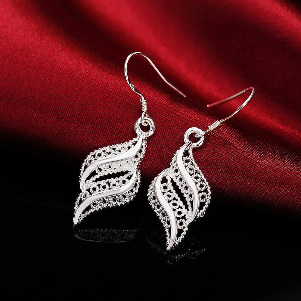 

Hot Sale High Quality 925 Sterling Silver Flowers Leaf Earrings Women Fashion Party Jewelry Christmas Gifts Vintage Earrings