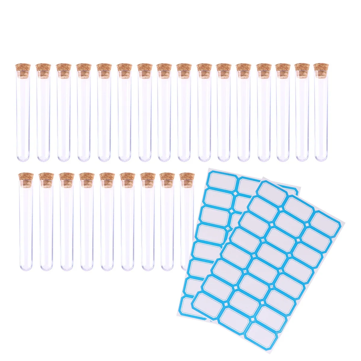 

100Pcs Plastic Test Tubes with Cork Stoppers Brush Clear for Sample Storage Powder Test Tube