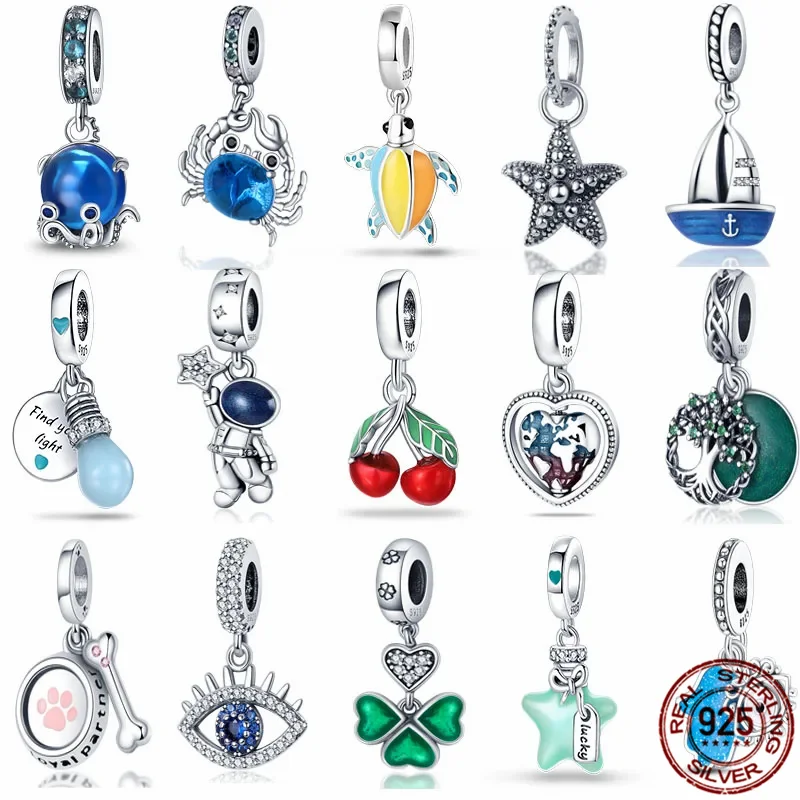 Encantos Luminou Fit Original Pulseira Pandora, Real S925 Sterling Silver Beads, Firefly Oceano Série, Dangle Jóias Finas